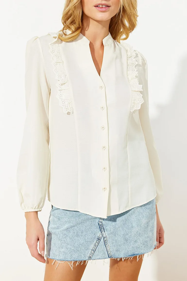 Woven Shirt with Stone Embroidery Detail - 3