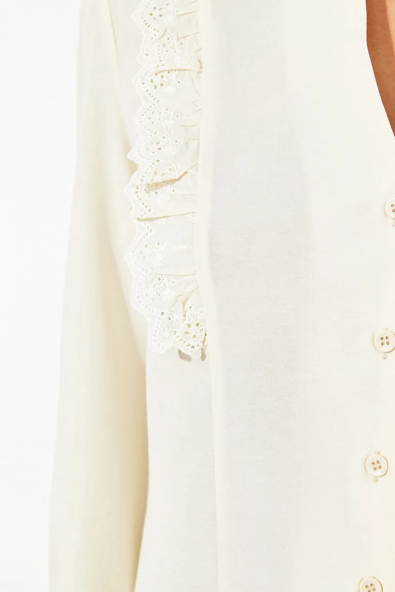 Woven Shirt with Stone Embroidery Detail - 4