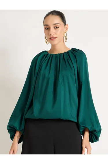 Ruched Detail Balloon Round Regular Fit Top