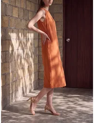 Loose Sleeveless Pockets Solid Color Round-Neck Midi Dresses - 6