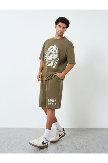 Men Oversized Acid Washed T-Shirt and Shorts Co-Ords