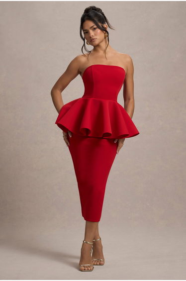 First Dance | Red Bandeau Peplum Dress