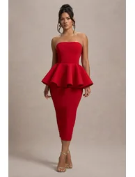 First Dance | Red Bandeau Peplum Dress - 4