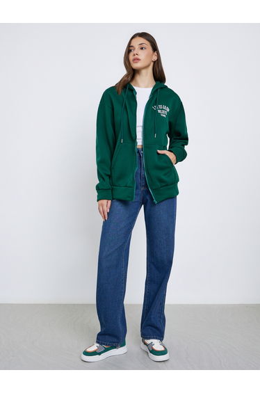 Women Green Slogan Print Hoodie