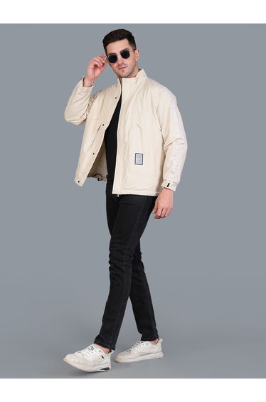 Men Beige Windbreaker Jacket