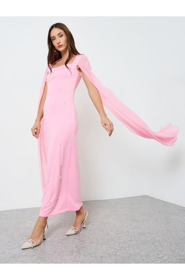 Women Embellished Maxi Dress with Flowing Sleeves