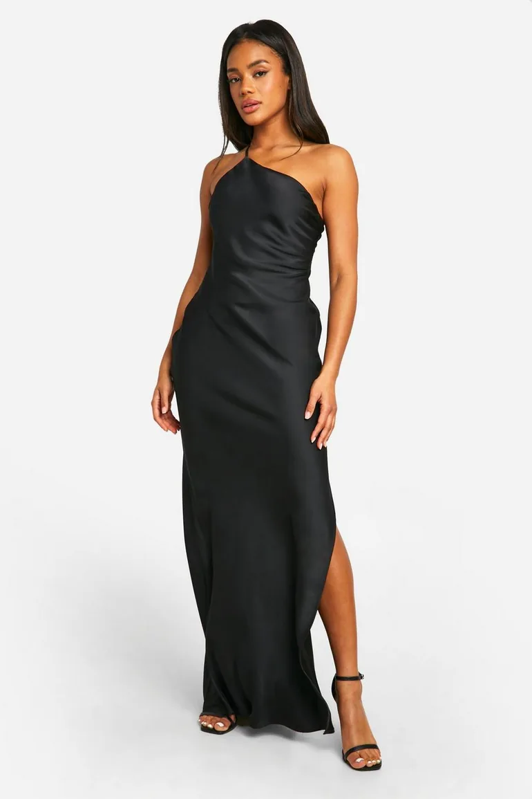 Shop Satin Asymmetric Strap Maxi Dress Online in Oman Shop Satin Asymmetric Strap Maxi Dress Online in Oman