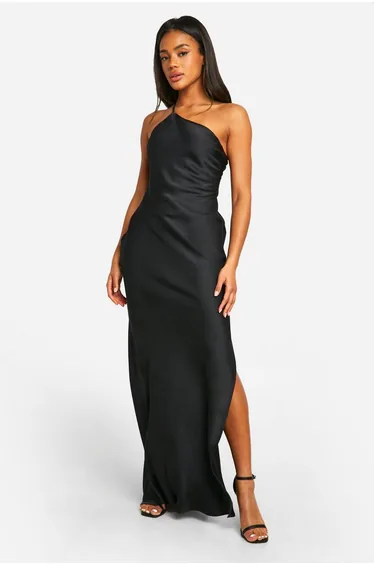 Satin Asymmetric Strap Maxi Dress