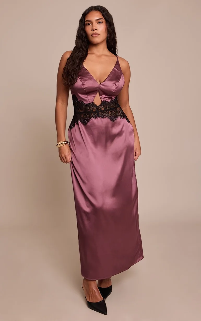 plt burgundy satin dress Alexis Burgundy One Shoulder Knot Skirt Satin Midi Dress – Get That Trend main image 0
