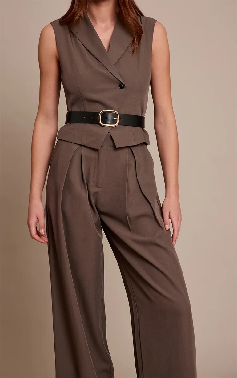 Charcoal Tailored Woven Straight Leg Jumpsuit - 3