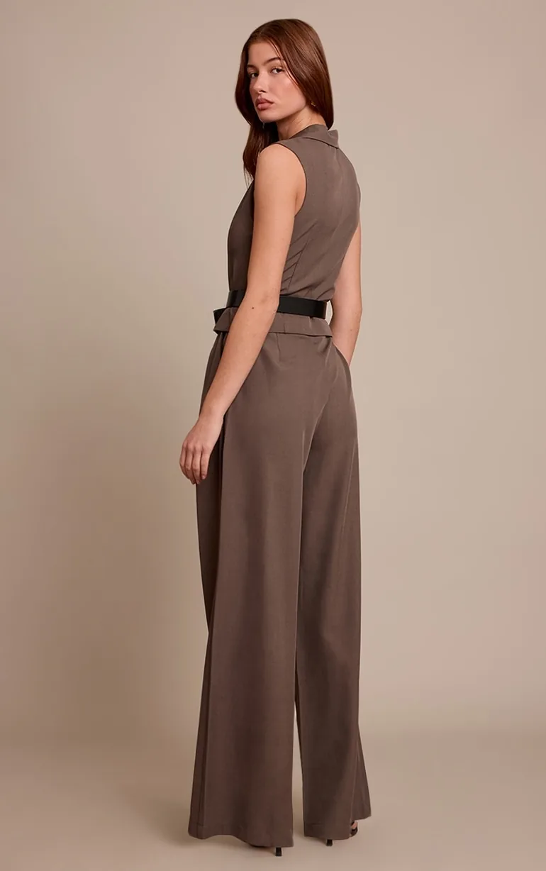 Charcoal Tailored Woven Straight Leg Jumpsuit - 1