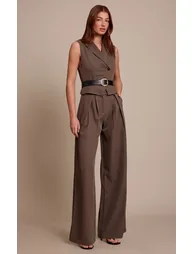 Charcoal Tailored Woven Straight Leg Jumpsuit - 2