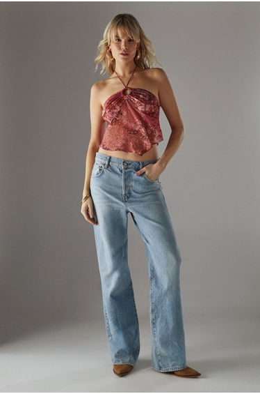 Chiffon Halter Keyhole Crop Top