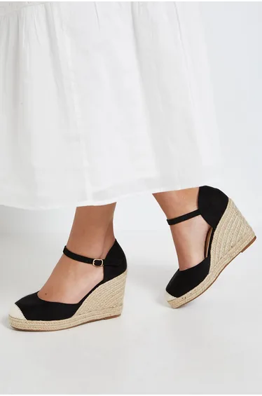 Jillie Faux Suede Closed Toe High Espadrille Wedges