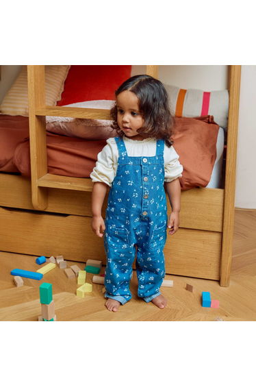 Floral Denim Dungarees BLUE