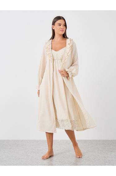 Solid Strappy Slip Dress and Robe with Ruffle Set