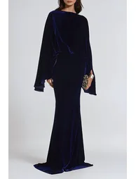 Dixon Cape Sleeve Velvet Maxi Dress In Navy - 1