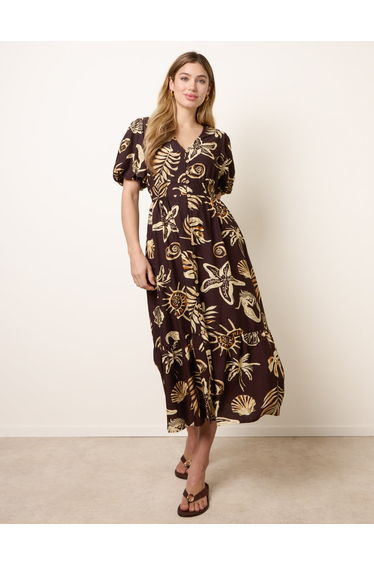 Tropical Button Through Midi Dress