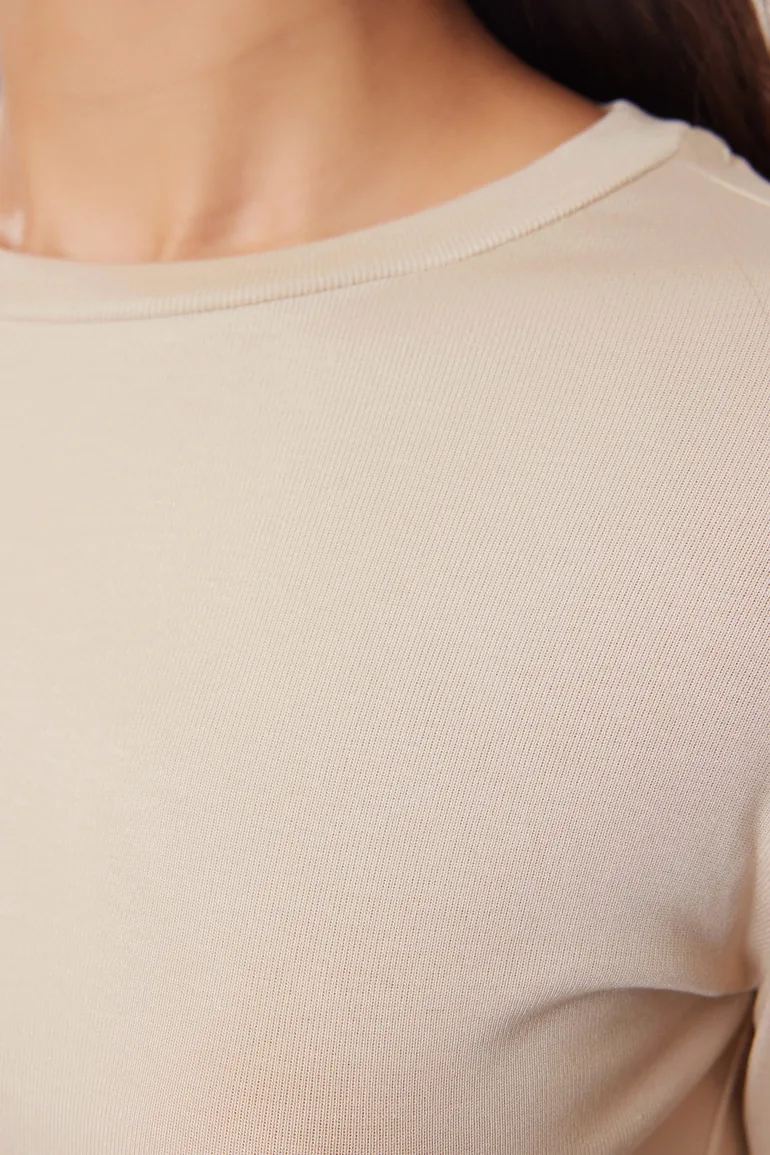 Stone Premium Viscose Crew Neck Crop Stretchy Knitted Blouse - 2