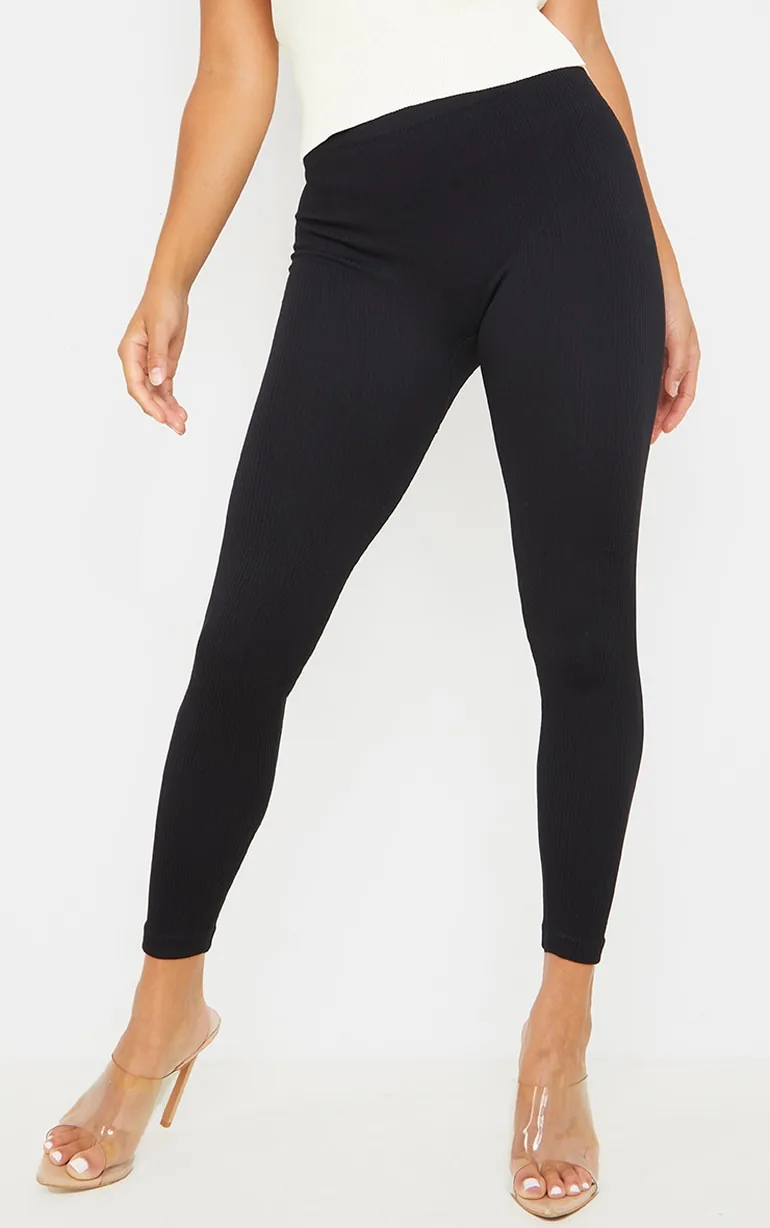 Petite Black Contour Rib Seamless Leggings - 1