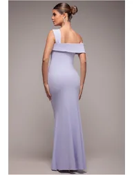 Goddiva Off The Shoulder Pleated Waist Dress - Lilac - 1