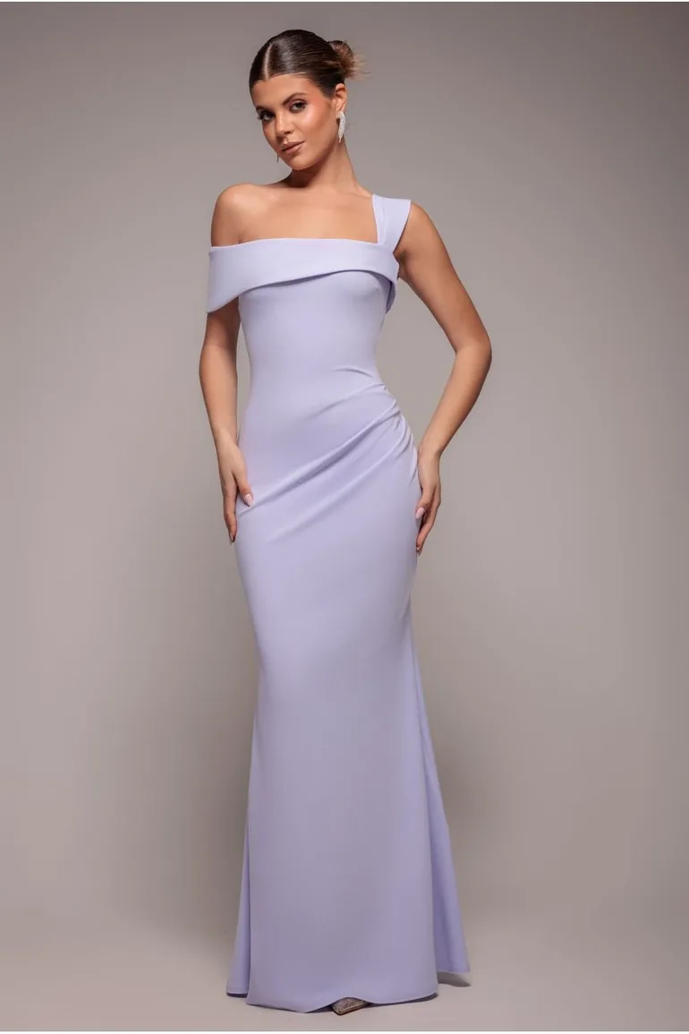 Goddiva Off The Shoulder Pleated Waist Dress - Lilac