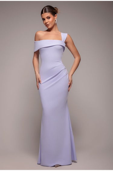 Goddiva Off The Shoulder Pleated Waist Dress - Lilac