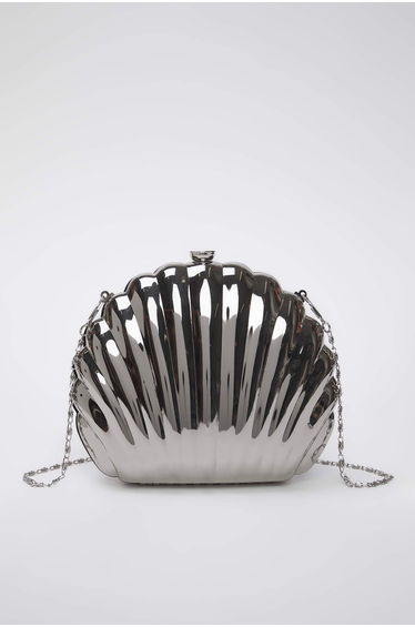Metallic Silver Seashell Evening Dress Women's Stylish Mini Clutch Hand Bag