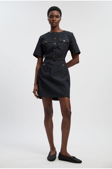 Petite Tailored Denim Belted Mini Dress