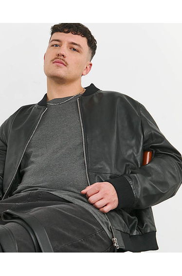 Black Leather Bomber Jacket
