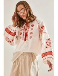 Women's Embroidered Patterned Tie Blouse