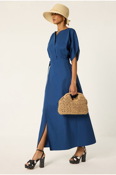V-NECK BELTED DRESS