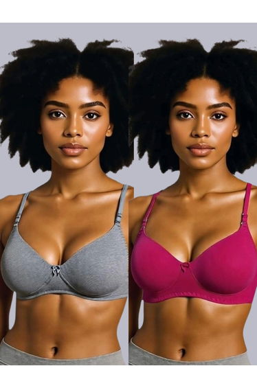 Pack of 2 - Non-Padded Non Wired Cotton Blend T-Shirt Bra