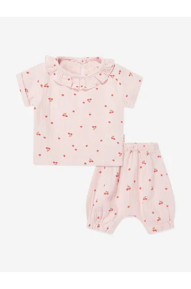 Tiffany Baby Girls Muslin Cherry Vibe Short Set in Pink
