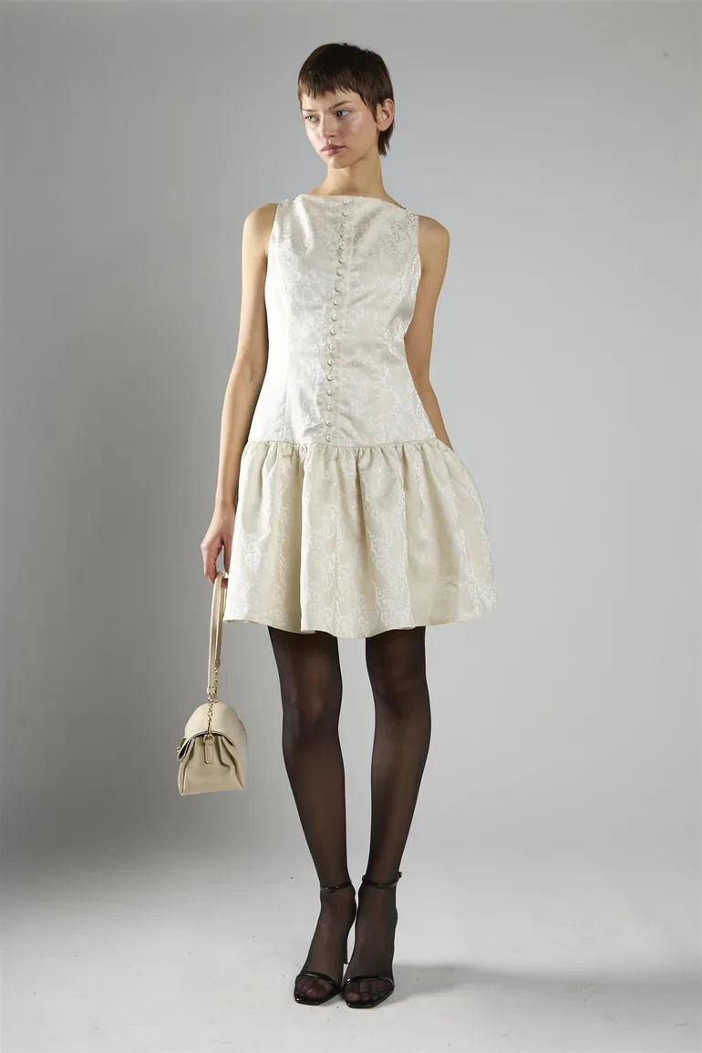 cream brocade dress Spaghetti Strap Dress in Mint & Cream Italian Brocade Mint, Cream & Gold / 6