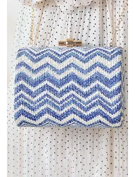 Wavy Line Color Block Woven Handbag in Blue - 4