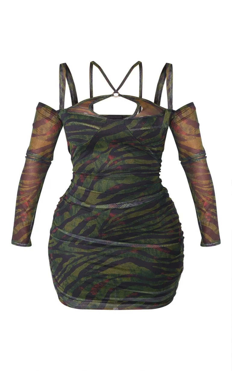 green tiger dress Oversized Plisse Shirt Dress in Green Tiger Tales Print -Lala Original 3XL