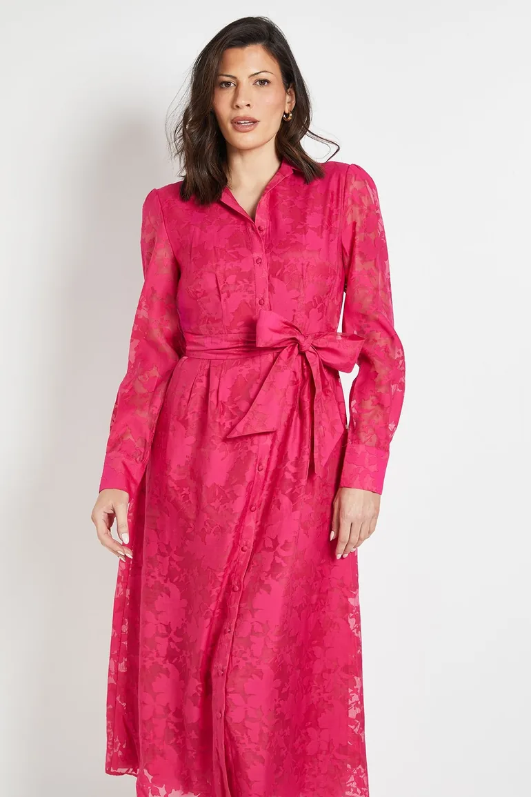 Floral Organza Belted Midi dress - 1