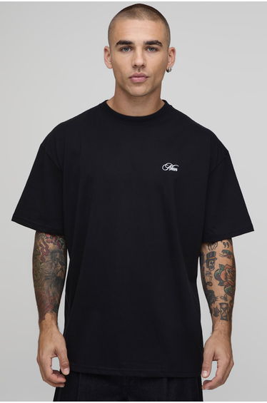 Black Oversized Mono Floral Print T-Shirt - black