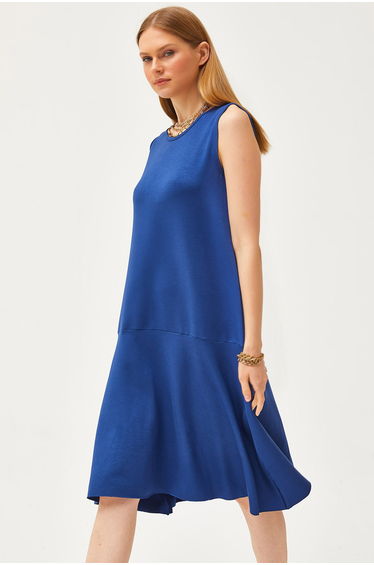 Women's Navy Blue Split Skirt Crystal Knitted Dress