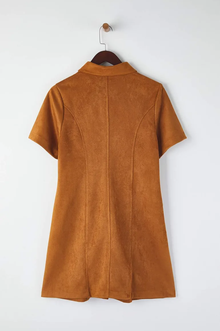 plus size brown suede dress Chic Plus Size Autumn Brown Suede Dress for Holidays & Everyday Elegan Canary Houze