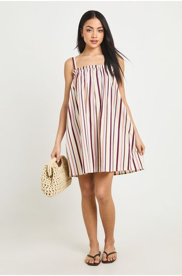 Cotton Poplin Stripe Swing Dress - baby blue