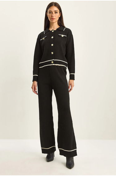 LUCCI Ribbed Knitwear Two-Piece Set with Button Closure