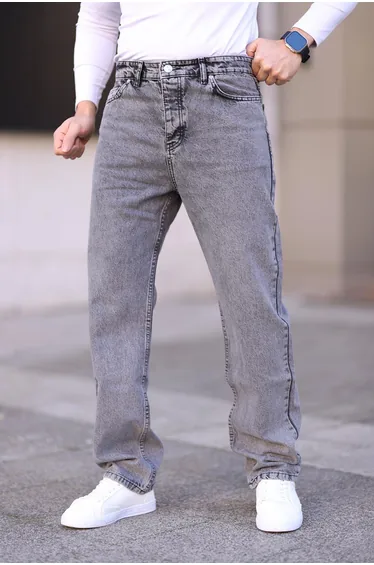 Gray Baggy Fit Jeans Denim Trousers
