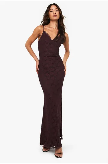 Tall Lace Strappy Maxi Dress - chocolate
