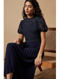 فستان ميدي دانتيل بكسرات بأكمام منفوخة - للمقاسات الصغيرة - 1