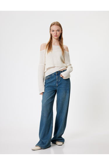 Long Sleeve Top with Crochet Textured Window Detail Crew Neck Comfortable Fit