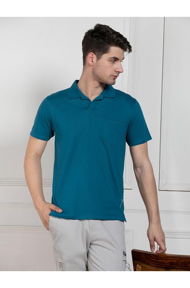 Solid Green Pure Cotton Polo T-Shirt