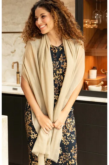 Aurielle Silk Wool Scarf (Desert Sand)