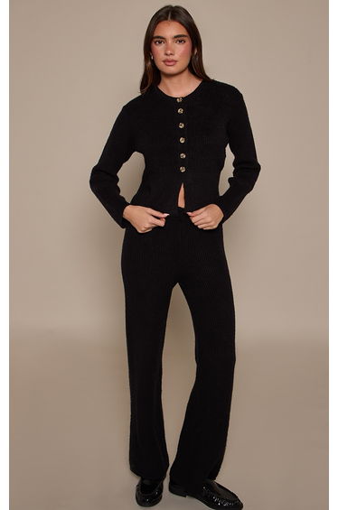 Black Wide Leg Brushed Knit Trousers